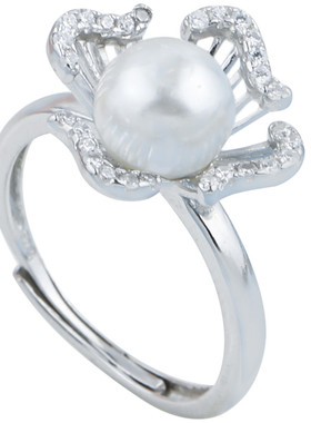 S925银diy珍珠玉石花蕊戒托