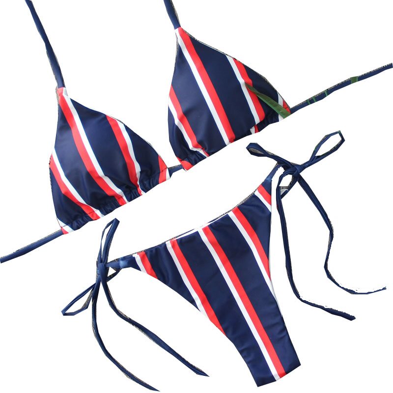 017新款泳衣欧美速卖通ebay比基尼热卖海军风条纹性感bikini女