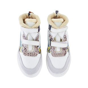 头层真牛皮二棉冬季加绒保暖高帮软底防滑运动休闲男女童白色棉鞋