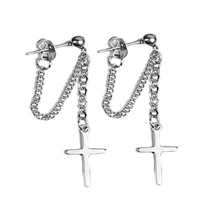 韩版长款链条耳钉耳链男女气质流苏十字架耳饰 ins网红无耳洞耳夹