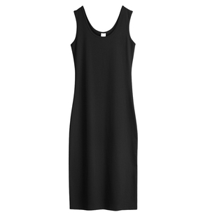 春天黑色高冷御姐风连衣裙女显瘦收腰内搭打底背心裙中长款外穿潮