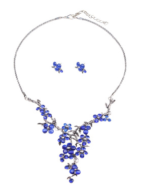 欧美两件套树脂花朵宝石项链耳环