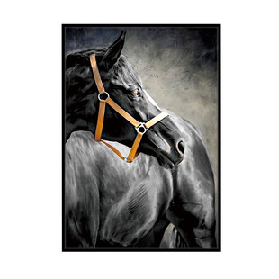 黑色骏马头装饰画马到成功晶瓷画经理办公室贵宾厅长方形竖版挂画