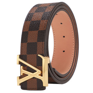 H扣头皮带牛皮字母平滑扣青年个性裤腰带潮流男韩版学生百搭腰带