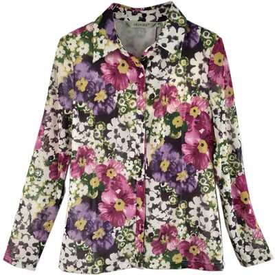 中年修身上衣网纱开衫长袖衬衣