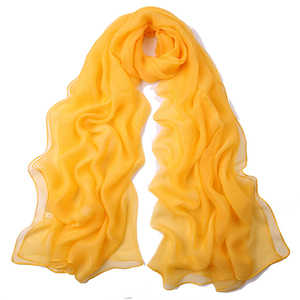 新款真丝丝巾女宝蓝色纱巾薄款 纯素色百搭加大桑蚕丝披肩围巾