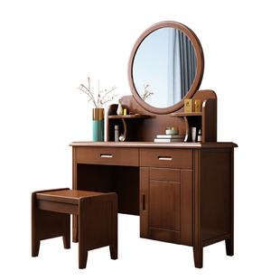 中式实木梳妆台卧室现代简约小户型多功能化妆桌收纳柜一体经济型