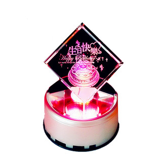 彩灯旋转蓝牙音箱内雕水晶魔方音乐盒照片定制送情侣儿童生日礼物