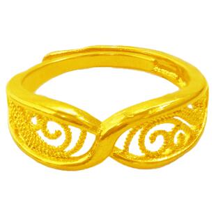 创缘镀黄金戒指女细活口心形尾戒花朵食指环镀沙金圈戒母亲礼物品