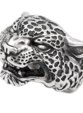 豹戒指松岩925银霸气原创设计男