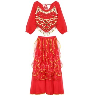 印度舞蹈服成人女肚皮舞表演服装新款民族舞台演出服长袖裙子套装
