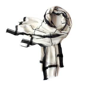 喵家薄款围巾戒指绒两用披肩女黑白格子支韩版毛边羊毛学生长方形