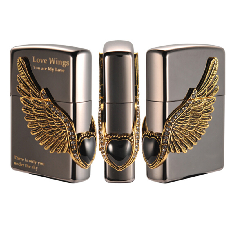 zippo打火机正品原装情人节送男友礼物纪念版黑冰爱神之翼天使
