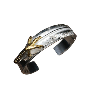 银创高桥吾郎手镯18k鹰爪925银羽毛男个性潮流摇滚配饰时尚饰品