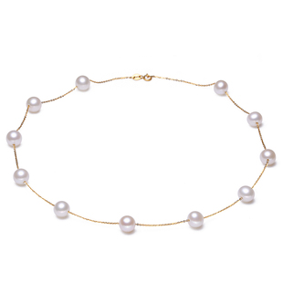 满天星珍珠项链锁骨链短款淡水珍珠 近正圆形18K黄金白金送女友