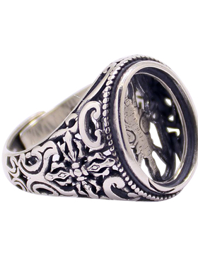 纯银戒指十字架封底镂空蜜蜡S925