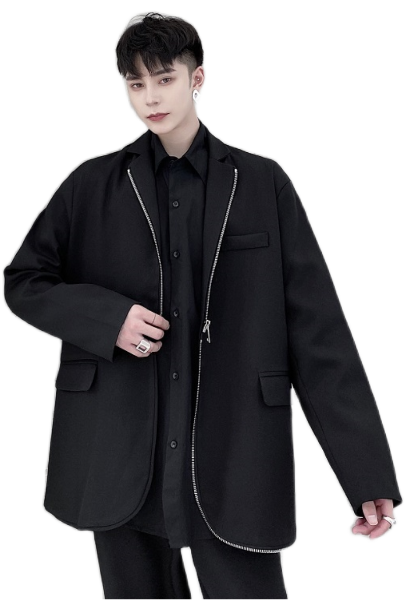 2025秋冬设计感拉链黑色显廋西服外套男A345-1502-P125,男装西服,电商A345
