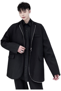 2025秋冬设计感拉链黑色显廋西服外套男A345-1502-P125图片