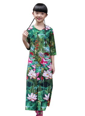 春秋新款荷花旗袍演出礼服裙子