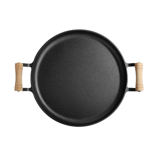 加厚木柄双耳平底锅无涂层不粘煎锅生铁鏊子煎饼果子锅烙饼锅饼铛