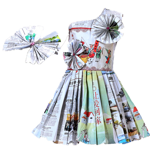 儿童环保亲子装手工DIY报纸服装废物利用材料衣服成人舞台走秀服