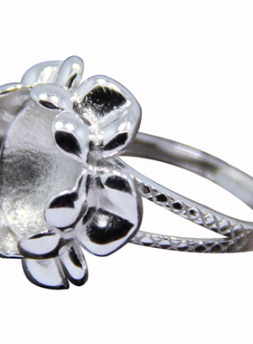 纯银戒指空托荷花款托蓝珀封底