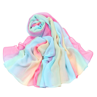 春秋雪纺条纹海边长款丝巾围巾