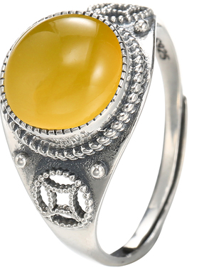 diy纯银复古琥珀蜜蜡戒指空托