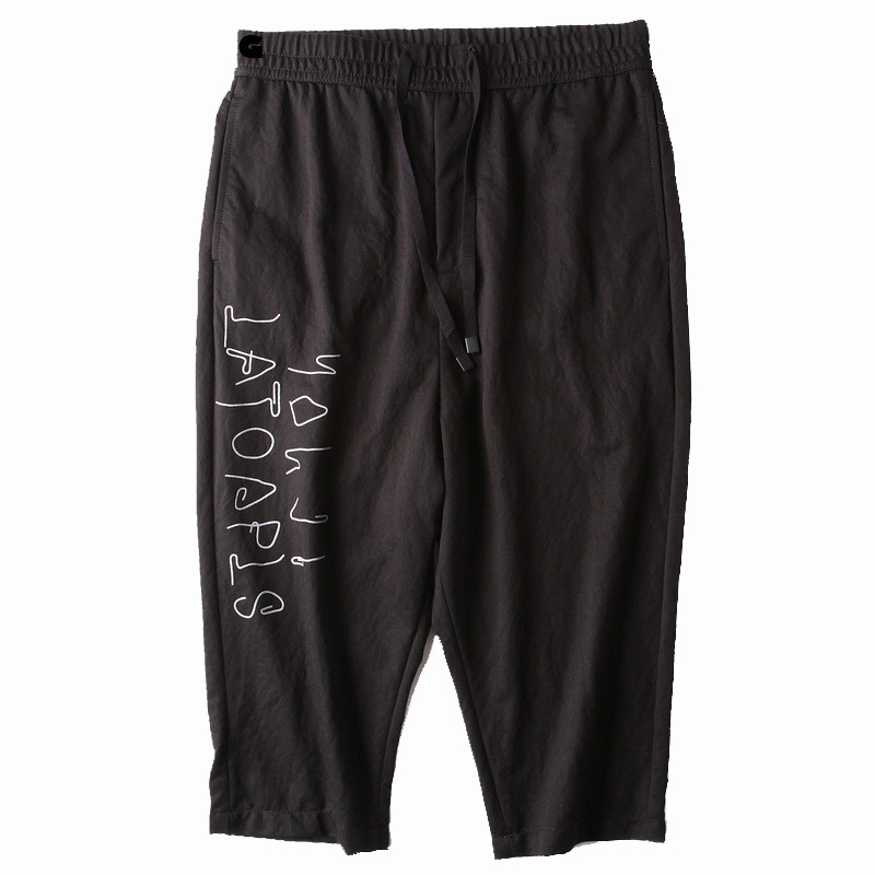 夏日高质新品 字母潮人男士修身时尚休闲松紧带七分裤黑色 M