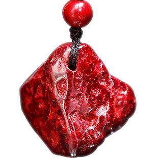 真朱砂原矿石吊坠无根砂透光原石项链男女马年本命年饰品铜仁挂坠