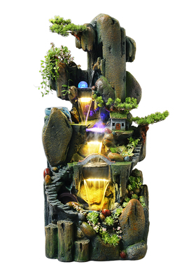 室内招财落地中式风景观假山流水