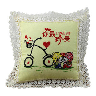 新印花十字绣抱枕欧式卡通动漫客厅车枕沙发卧室单车情侣出入平安