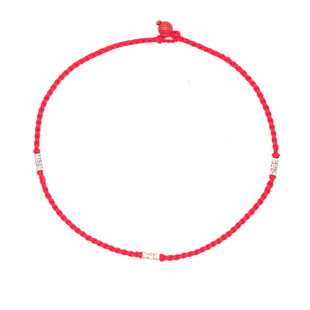 如歌行板925纯银米粒珠细软贴身手工红绳脚链定制情侣黑绳包邮女