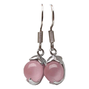 925银耳环纯银耳勾粉色小海豚猫眼石耳饰玉耳环耳坠防过敏