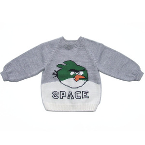 婴儿毛衣编织纯手工针织衫男宝宝套衫低领上衣灰色愤怒小鸟羊毛衫