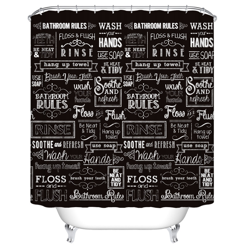 浴室规则个性浴帘加厚黑白字母工业风样板间浴帘布卫生间窗帘隔断