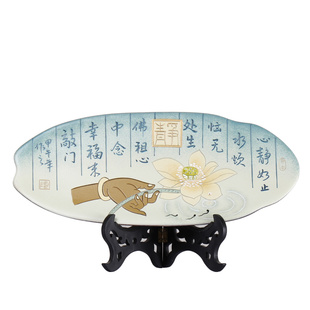 中式复古风入户进门佛系禅意静陶瓷盘子摆件茶室玄关博古架装饰品