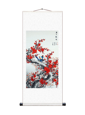 喜鹊报春挂画梅花图丝绸画
