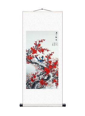 喜鹊报春挂画梅花图丝绸画