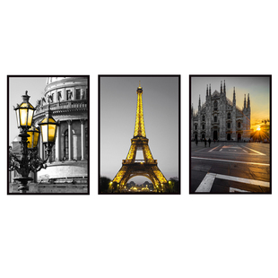 欧式建筑工业风黑白装饰画 复古酒吧KTV网咖墙壁挂画客厅背景墙面