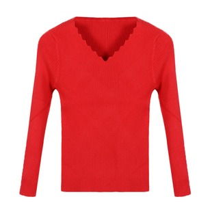 秋冬紧身低领针织打底衫女大码长袖修身深V领套头毛衣厚线衣上衣