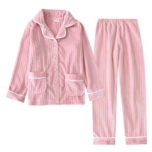 冬季珊瑚绒情侣睡衣女秋冬男士日式加厚法兰绒长袖家居服春秋套装