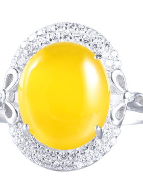 纯银白金镶嵌蜜蜡绿松石戒指空托