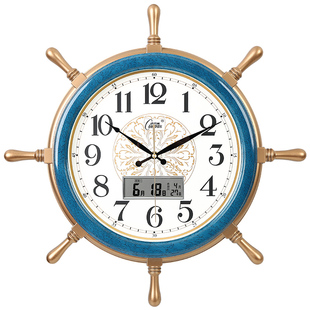 康巴丝客厅挂钟静音地中海船舵时尚创意简约大气挂表石英钟表家用