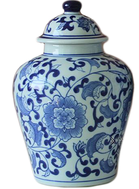 景德镇手绘将军罐带盖青花陶瓷