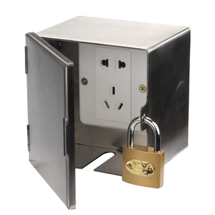 户外防水雨电动电瓶车充电插座盒不锈钢带锁插座箱防盗电明装挂锁