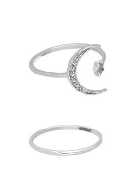 工作室星月锆石微镶礼物开口戒指