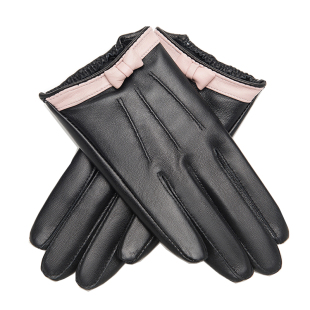 真皮手套女生春秋加绒复古百搭名媛触屏蝴蝶结可爱薄款小羊皮气质