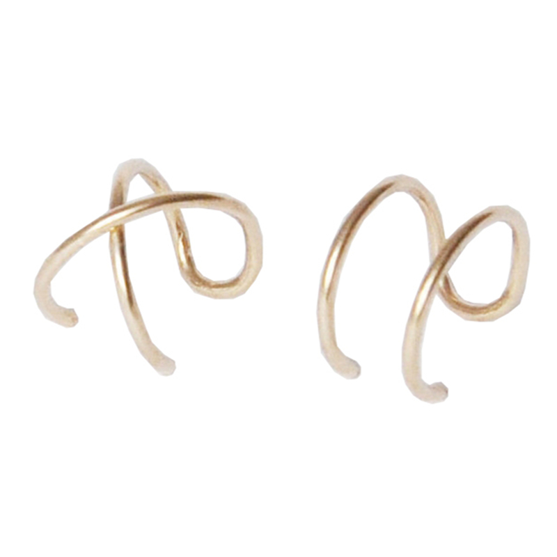 Ear Cuff 美国14K包金925银耳夹女 双线耳环耳勾无耳洞简约耳骨夹