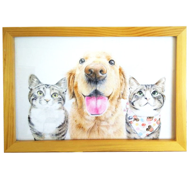 宠物画像新品原创设计猫狗肖像定制宠物家居彩色彩铅素描装饰画
